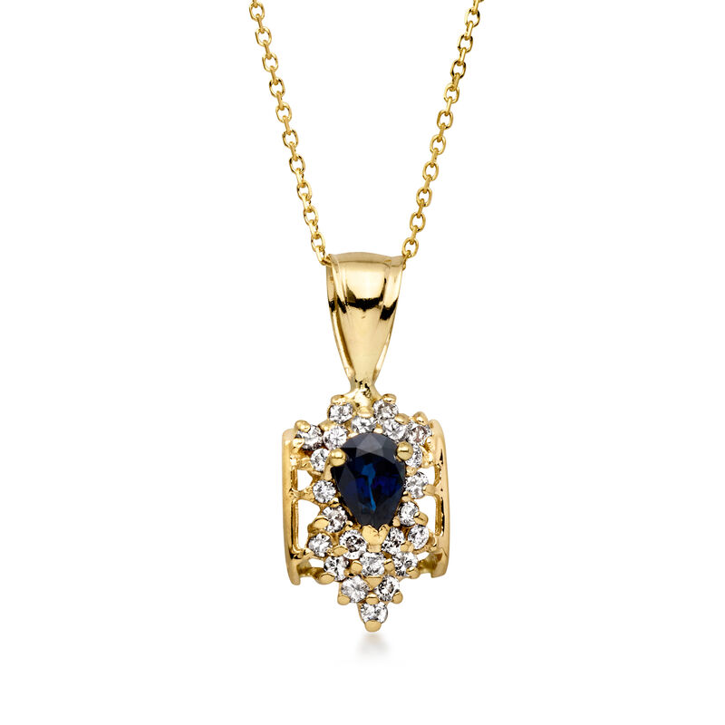 C. 1980 Vintage .40 Carat Sapphire Pendant Necklace with .35 ct. t.w. Diamonds in 14kt Yellow Gold. 18" image number 0