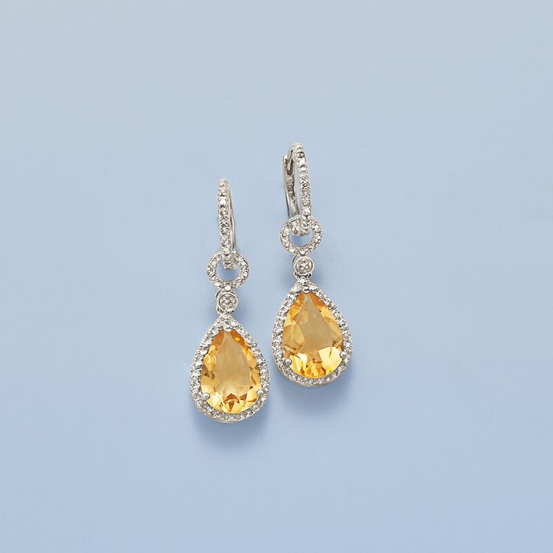 6.00 ct. t.w. Citrine and .13 ct. t.w. Diamond Drop Earrings in Sterling Silver image number 4
