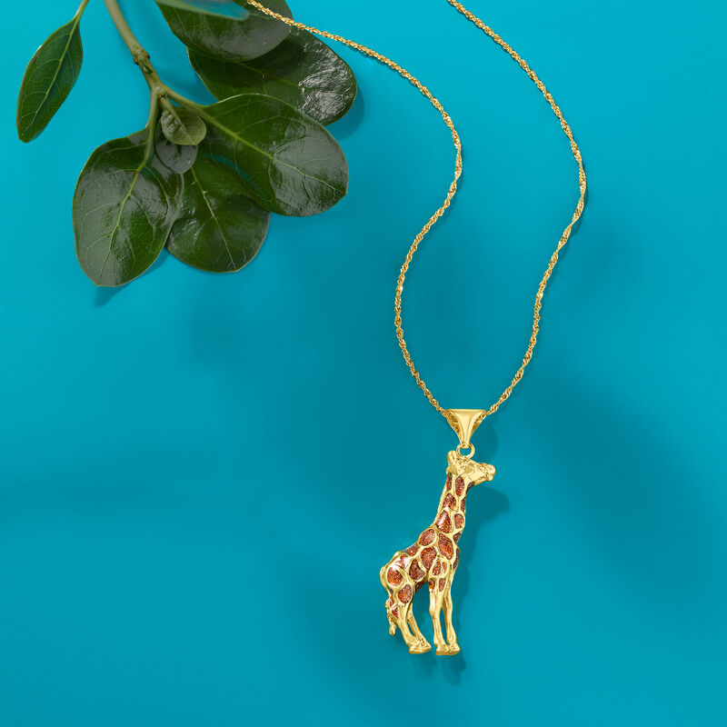 Italian 18kt Gold Over Sterling Giraffe Pendant Necklace with Black and Caramel Enamel  image number 3
