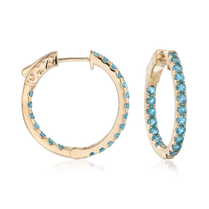 1.80 ct. t.w. London Blue Topaz Inside-Outside Hoop Earrings in 14kt Yellow Gold. 7/8&quot; image number 0