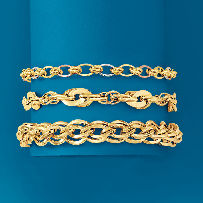 Italian Oval-Link Bracelet in Tri-Colored Gold image number 2