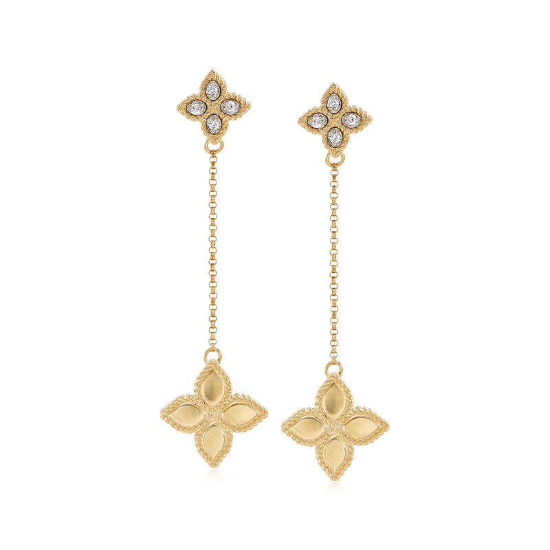 Roberto Coin &quot;Princess Flower&quot; Diamond-Accented Drop Earrings in 18kt Yellow Gold image number 0