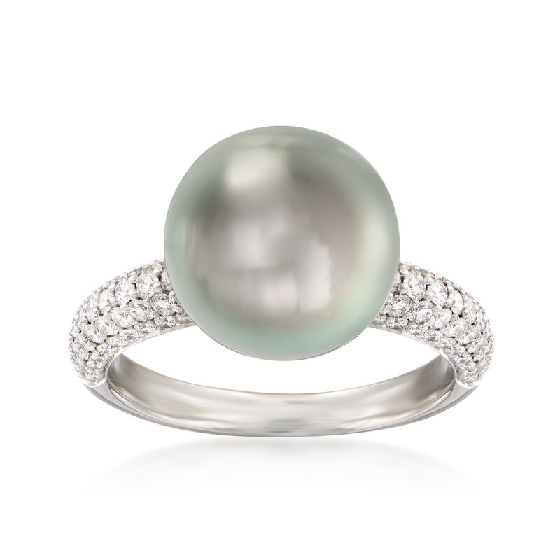 Mikimoto &quot;Classic&quot; 11mm A+ South Sea Pearl and .66 ct. t.w. Diamond Ring in 18kt White Gold. Size 6.5 image number 0