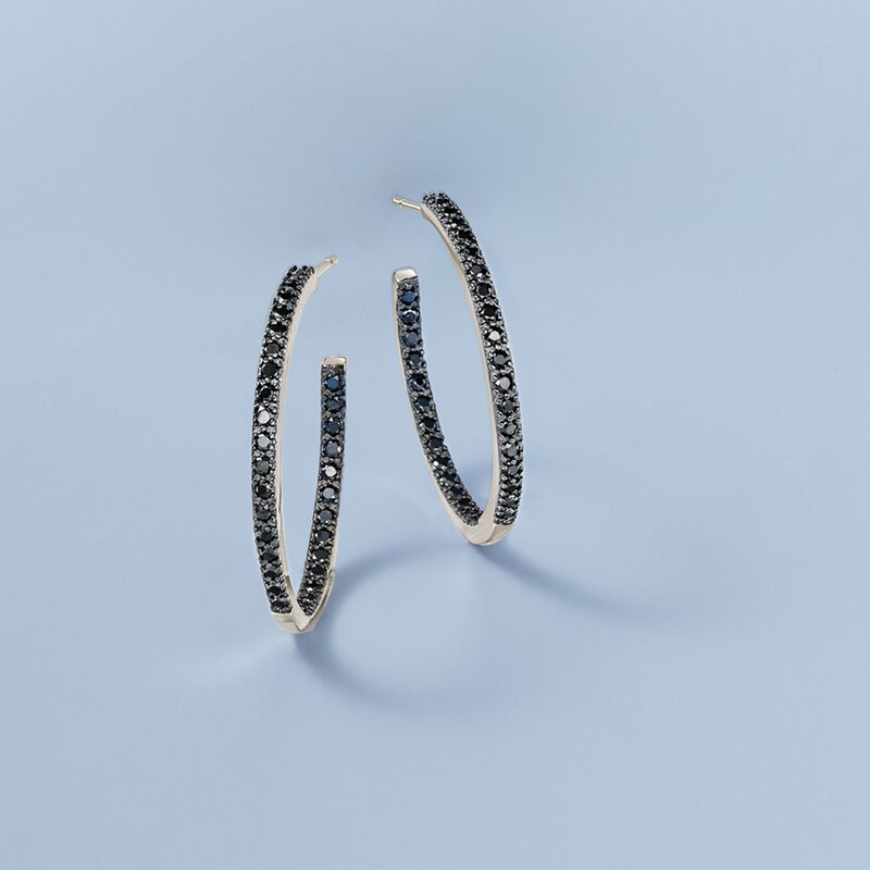 1.20 ct. t.w. Black Spinel Inside-Outside Hoop Earrings in Sterling Silver. 1&quot; image number 2