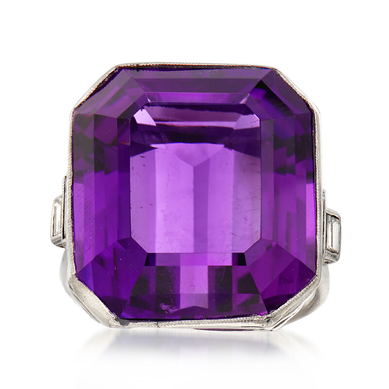C. 1950 Vintage 31.00 Carat Amethyst and .50 ct. t.w. Diamond Ring in Platinum. Size 7 image number 0