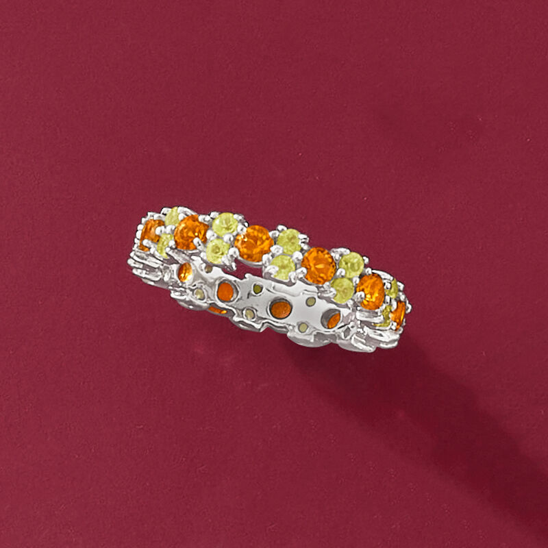 1.20 ct. t.w. Citrine and 1.10 ct. t.w. Peridot Eternity Band in Sterling Silver image number 3