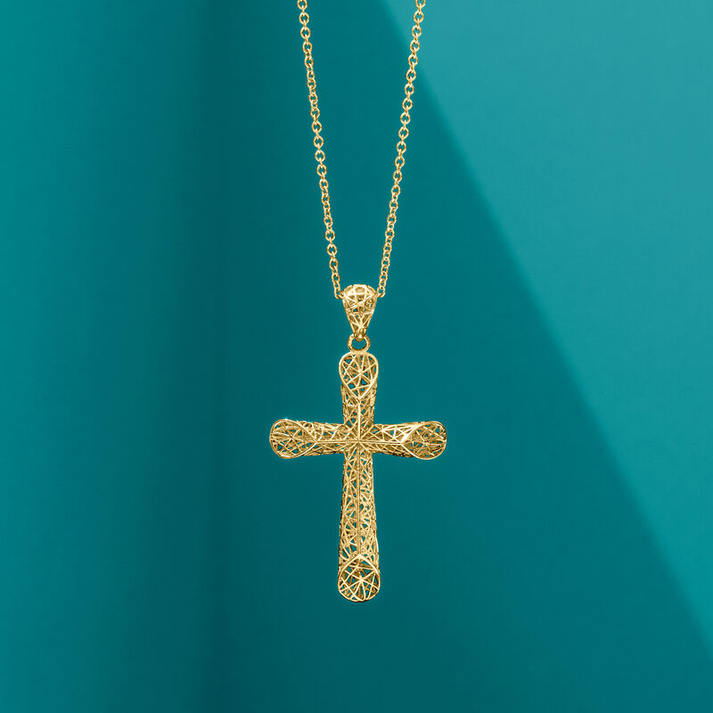 14kt Yellow Gold Openwork Cross Pendant Necklace image number 2