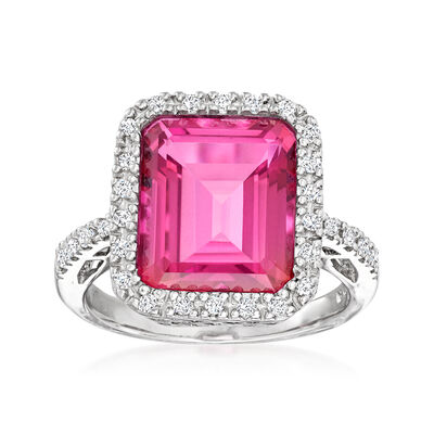6.50 Carat Pink Topaz and .25 ct. t.w. Diamond Ring in Sterling Silver