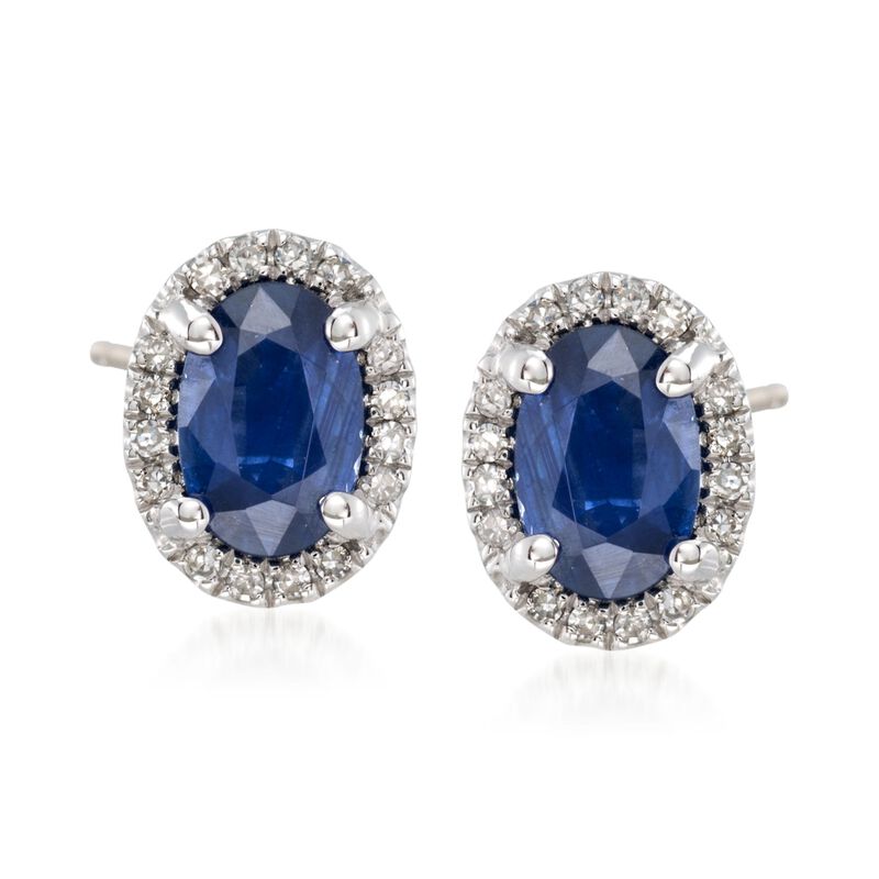 1.10 ct. t.w. Sapphire and .10 ct. t.w. Diamond Stud Earrings in 14kt White Gold image number 0