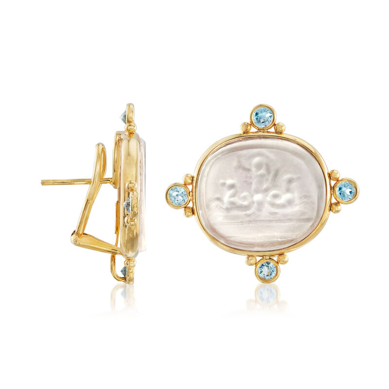Mazza 21x18mm Mother-Of-Pearl Doublet and 1.20 ct. t.w. Blue Topaz Earrings in 14kt Yellow Gold image number 2