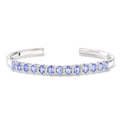 2.50 ct. t.w. Tanzanite and .70 ct. t.w. White Topaz Cuff Bracelet in Sterling Silver