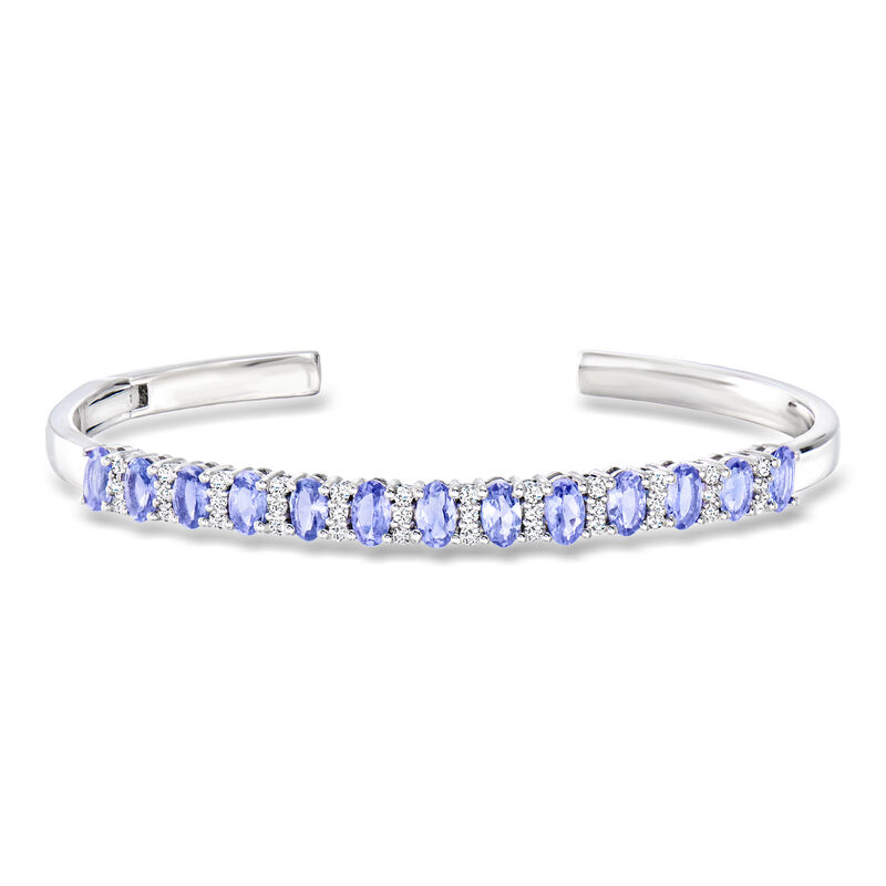 2.50 ct. t.w. Tanzanite and .70 ct. t.w. White Topaz Cuff Bracelet in Sterling Silver. 7" image number 0