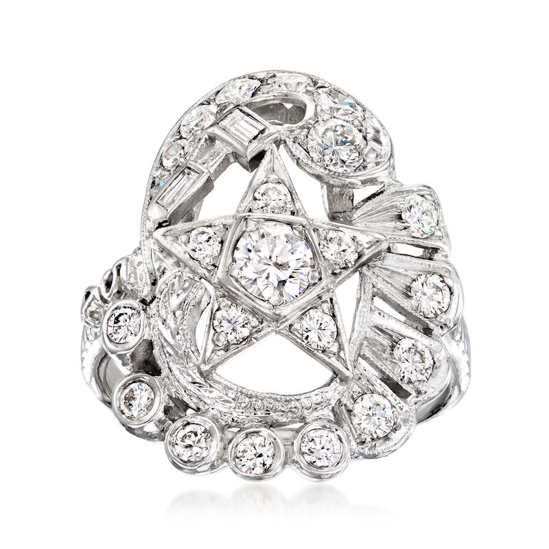 C. 1980 Vintage 1.28 ct. t.w. Diamond Eastern Star Ring in 14kt White Gold. Size 6.5 image number 0