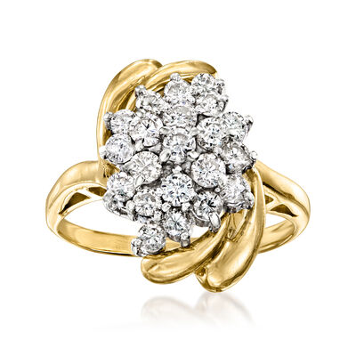 C. 1980 Vintage 1.25 ct. t.w. Diamond Cluster Ring in 14kt Two-Tone Gold