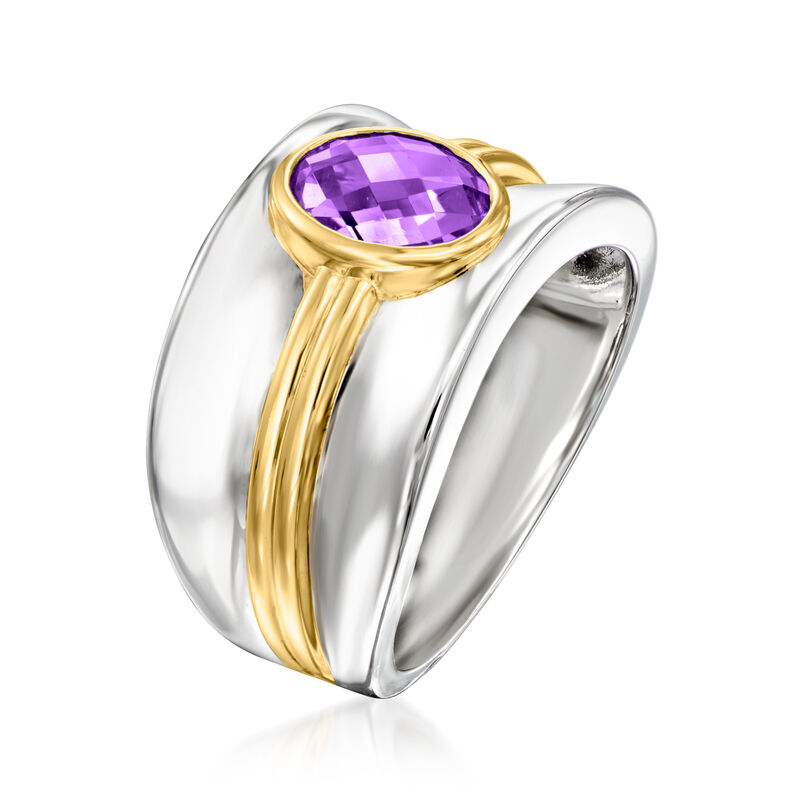 .90 Carat Amethyst Ring in Sterling Silver and 18kt Gold Over Sterling image number 2