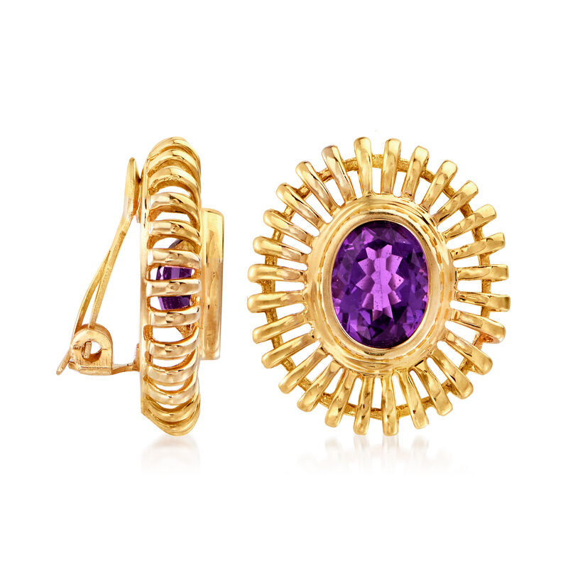 C. 1970 Vintage 4.20 ct. t.w. Amethyst Fluted Clip-On Earrings in 14kt Yellow Gold image number 2
