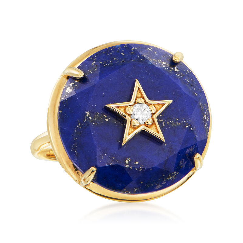 Lapis Star Ring with CZ Accents in 18kt Gold Over Sterling image number 3