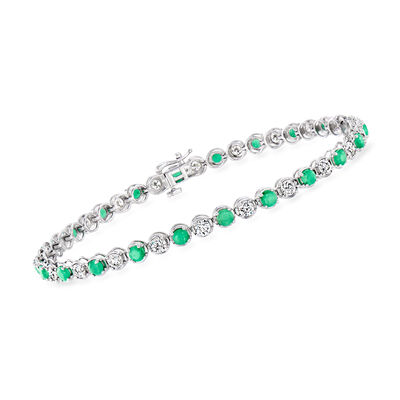2.20 ct. t.w. Emerald and 2.00 ct. t.w. Lab-Grown Diamond Tennis Bracelet in Sterling Silver