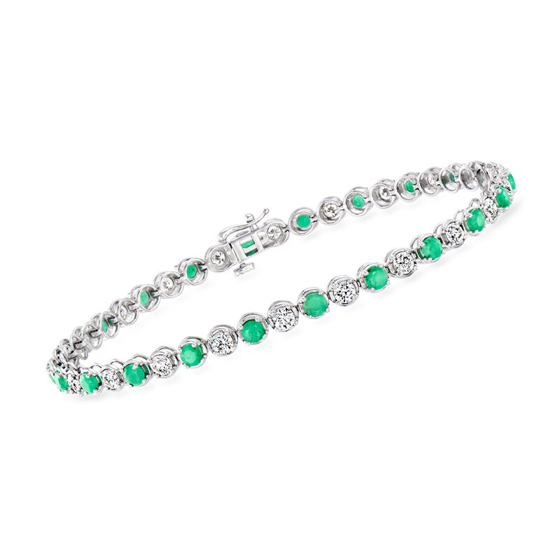 2.20 ct. t.w. Emerald and 2.00 ct. t.w. Lab-Grown Diamond Tennis Bracelet in Sterling Silver image number 0