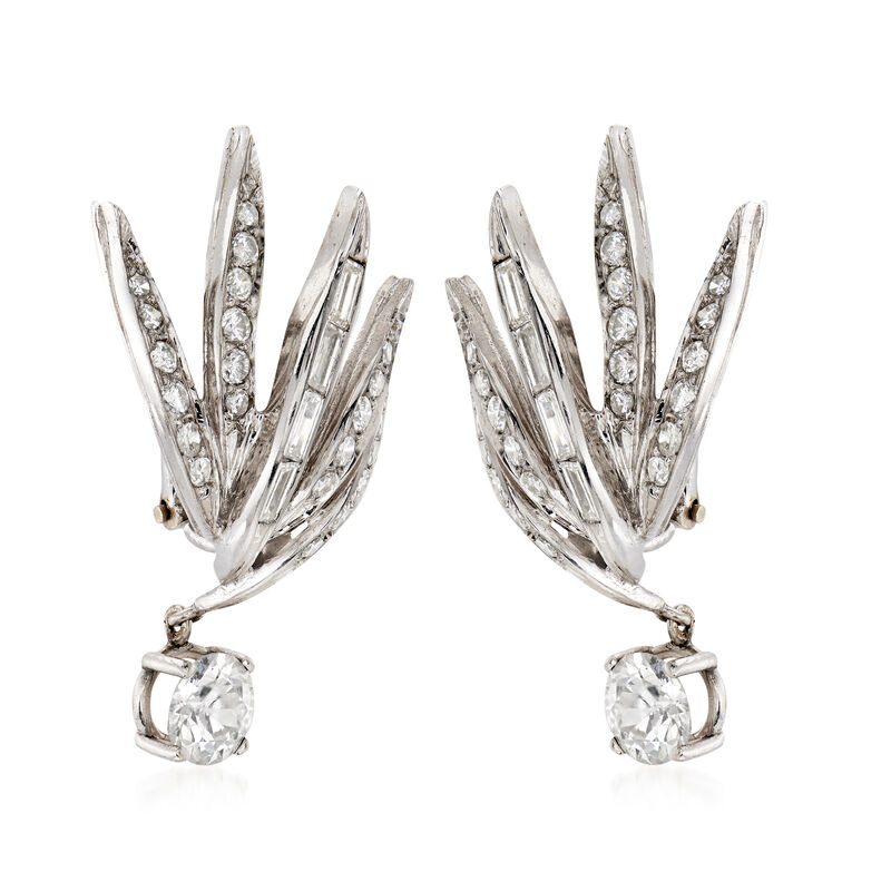 C. 1960 Vintage 2.95 ct. t.w. Diamond Clip-On Drop Earrings in 14kt White Gold image number 2