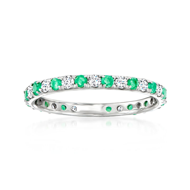 .40 ct. t.w. Emerald and .50 ct. t.w. Diamond Eternity Band in 14kt White Gold image number 0
