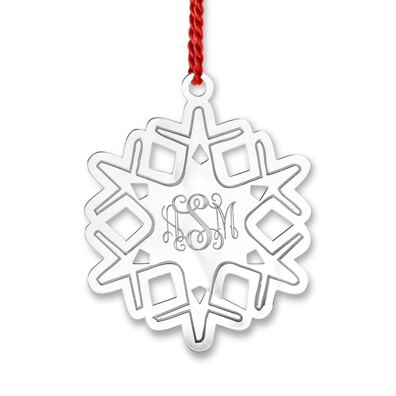 Sterling Silver Personalized Rhodium-Plated Snowflake Ornament image number 0