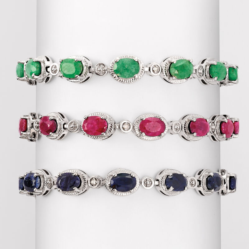 9.10 ct. t.w. Sapphire Bracelet with Diamonds in Sterling Silver image number 3
