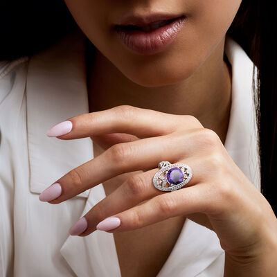 C. 2020 Vintage 3.00 Carat Amethyst Openwork Ring with .35 ct. t.w. Diamonds in 14kt White Gold
