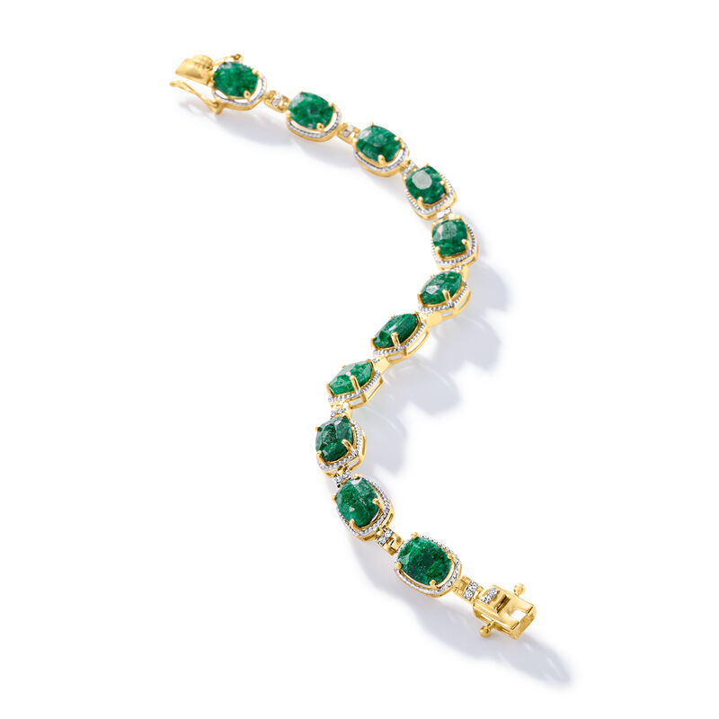 13.00 ct. t.w. Emerald and .21 ct. t.w. Diamond Bracelet in 18kt Gold Over Sterling image number 2