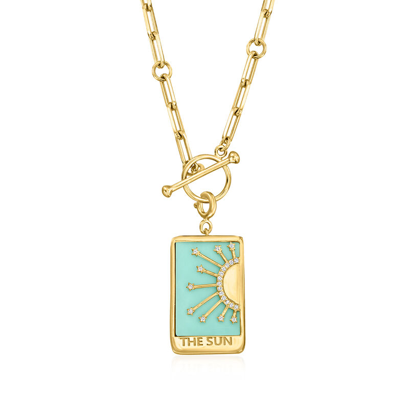 Turquoise "The Sun" Tarot Card Charm with .10 ct. t.w. White Topaz in 18kt Gold Over Sterling  image number 2