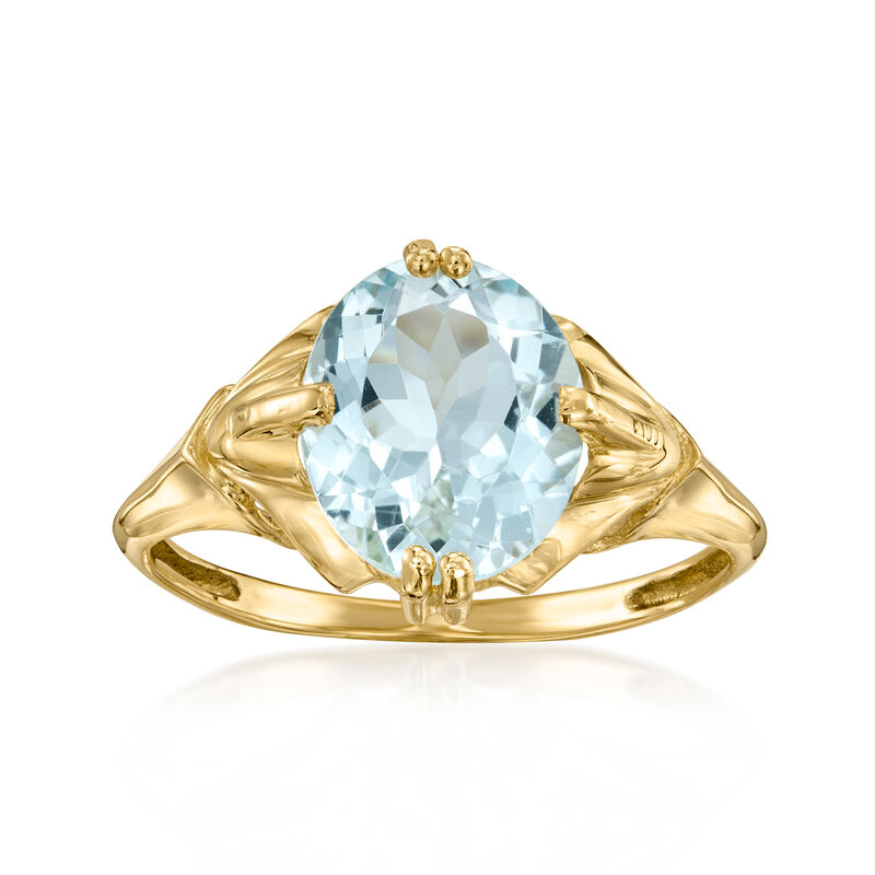 C. 1990 Vintage 2.75 Carat Aquamarine Ring in 14kt Yellow Gold. Size 7 image number 0