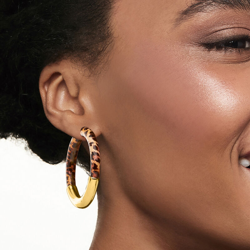 Italian Leopard-Print Enamel and 18kt Gold Over Sterling Hoop Earrings image number 1