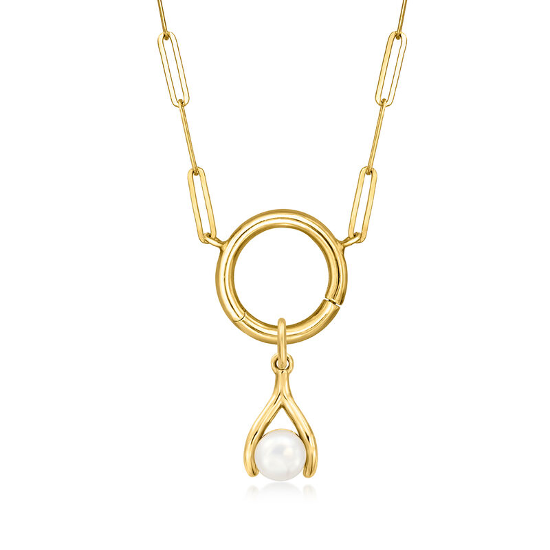 4.5-5mm Cultured Pearl Wishbone Charm in 14kt Yellow Gold  image number 2