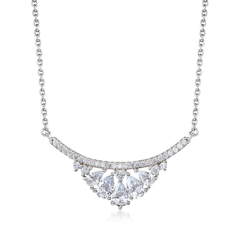2.45 ct. t.w. CZ Curved Bar Necklace in Sterling Silver. 18&quot; image number 0