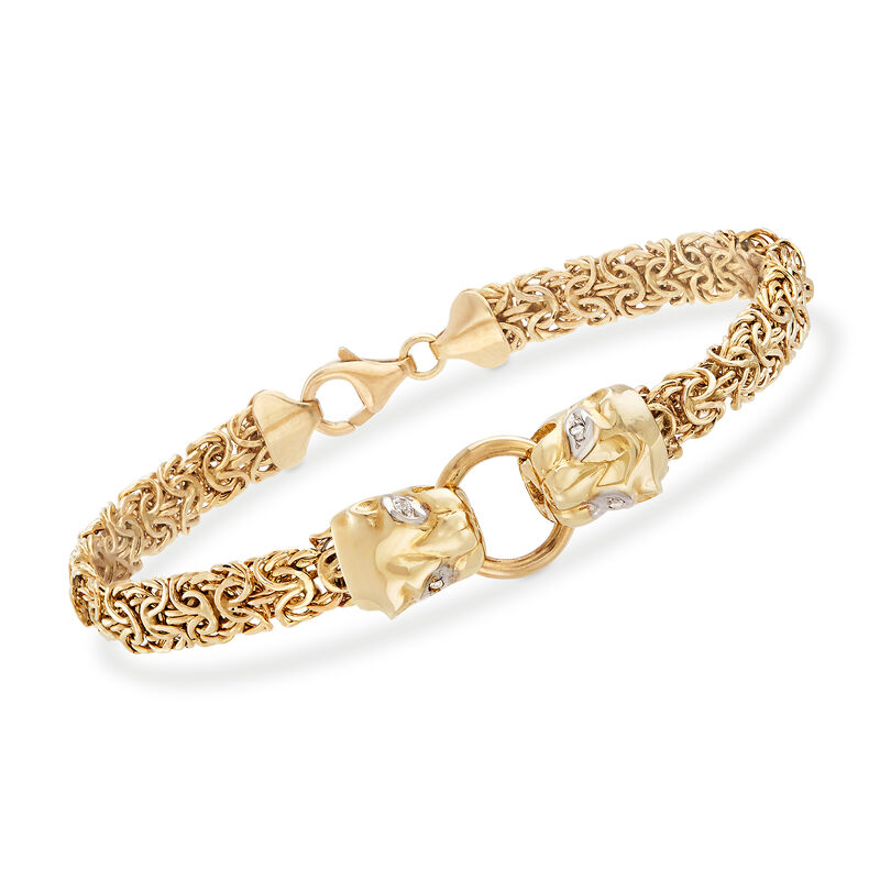 14kt Yellow Gold Double Panther Head Byzantine Bracelet with Diamond Accents image number 0