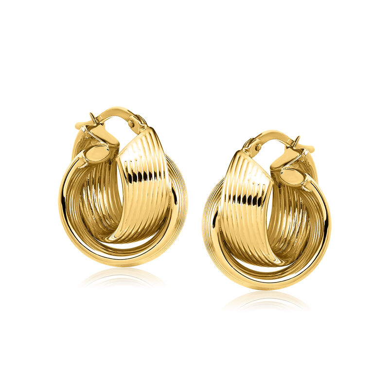 Italian 14kt Yellow Gold Grooved Twisted Hoop Earrings. 5/8" image number 1