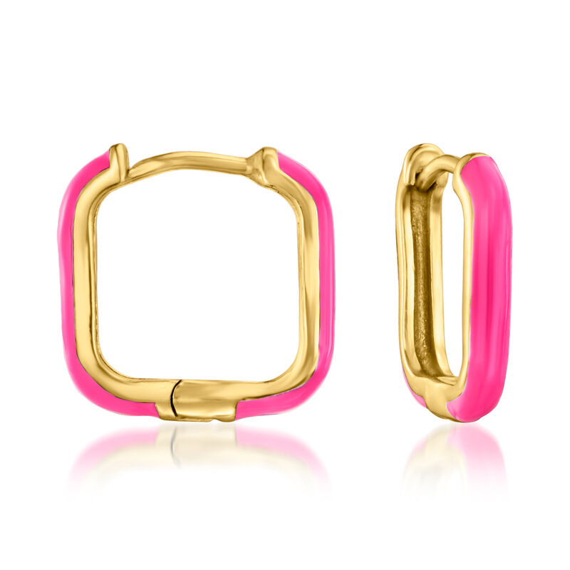 Multicolored Enamel Jewelry Set: Three Pairs of Square Hoop Earrings in 18kt Gold Over Sterling. 1/2&quot; image number 4