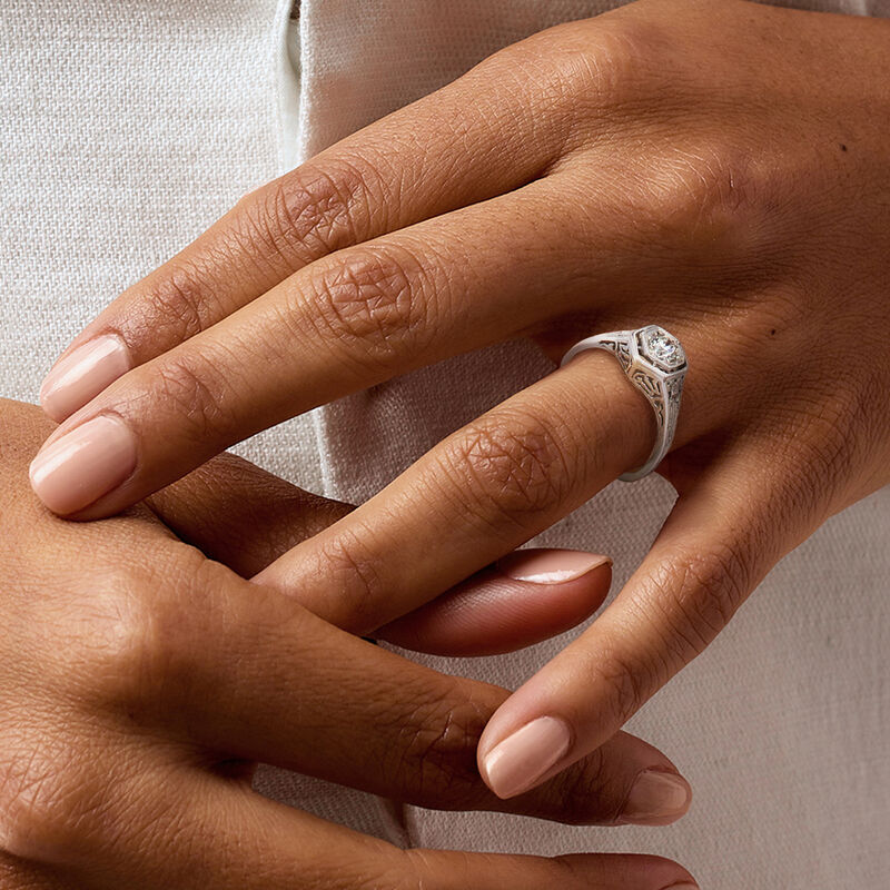 C. 1990 Vintage .33 Carat Diamond Filigree Ring in 14kt White Gold. Size 6.5 image number 1