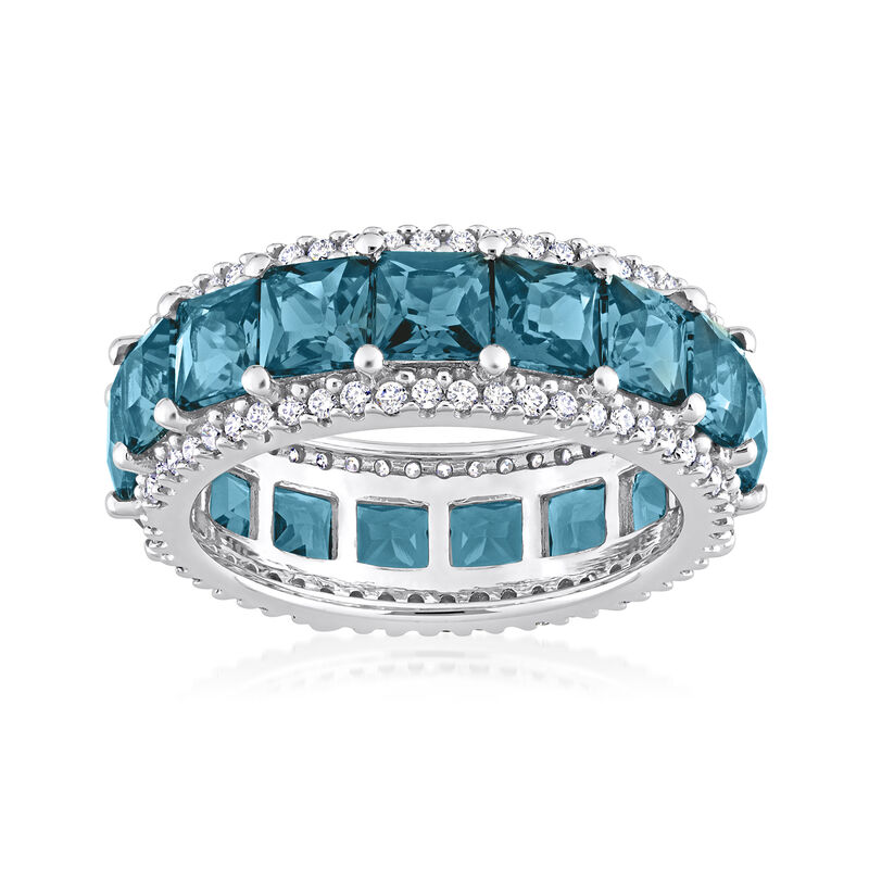 5.50 ct. t.w. London Blue Topaz and .62 ct. t.w. Diamond Eternity Band in 14kt White Gold image number 0