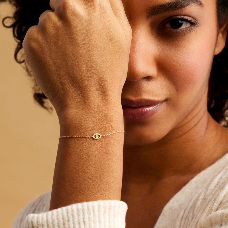 14kt Yellow Gold Evil Eye Bracelet. 7&quot; image number 2