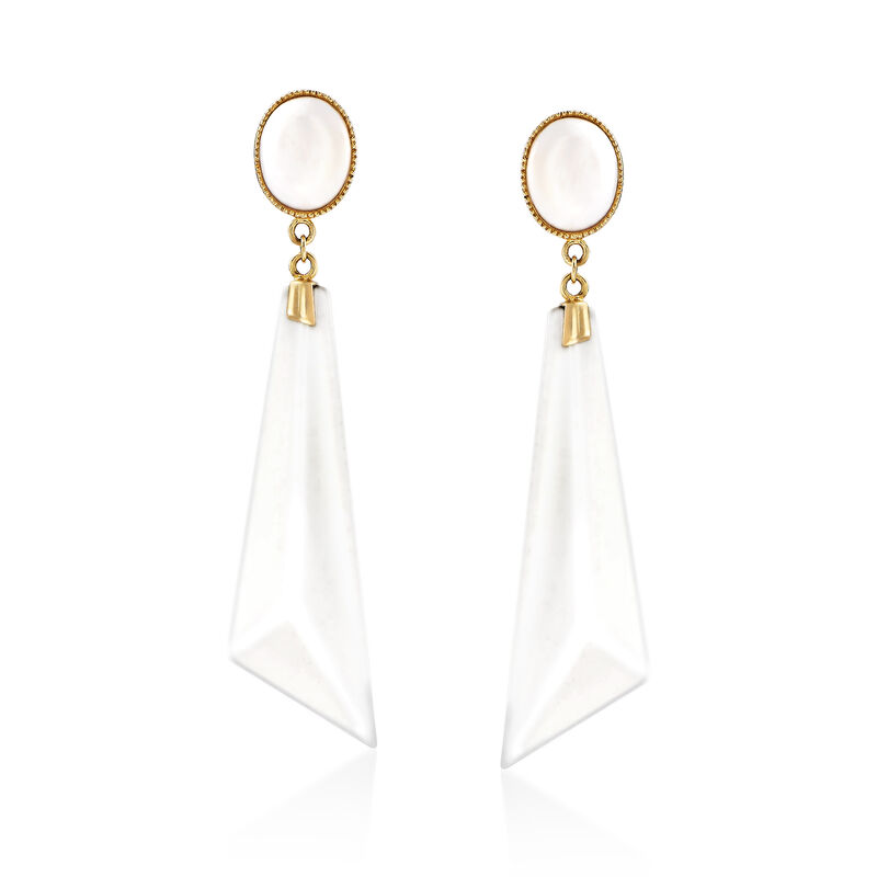 White Agate Geometric Drop Earrings in 14kt Yellow Gold  image number 0