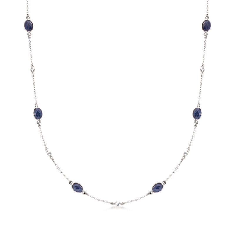 7.20 ct. t.w. Sapphire and .25 ct. t.w. Diamond Station Necklace in Sterling Silver image number 0