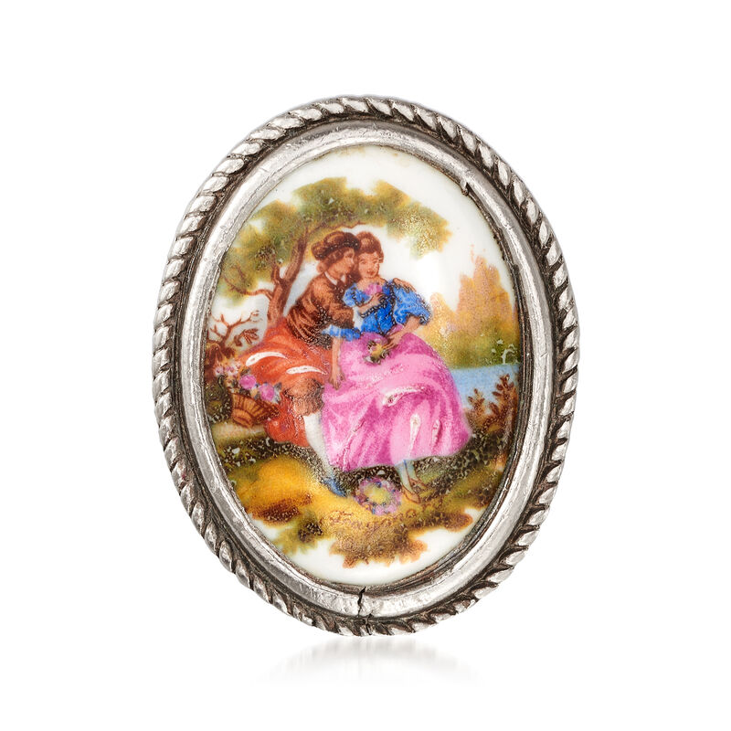 C. 1960 Vintage Hand-Painted Limoges Pin in Base Metal image number 0
