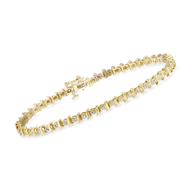 C. 1990 Vintage .25 ct. t.w. Diamond Tennis Bracelet in 10kt Yellow Gold. 7.5" image number 0
