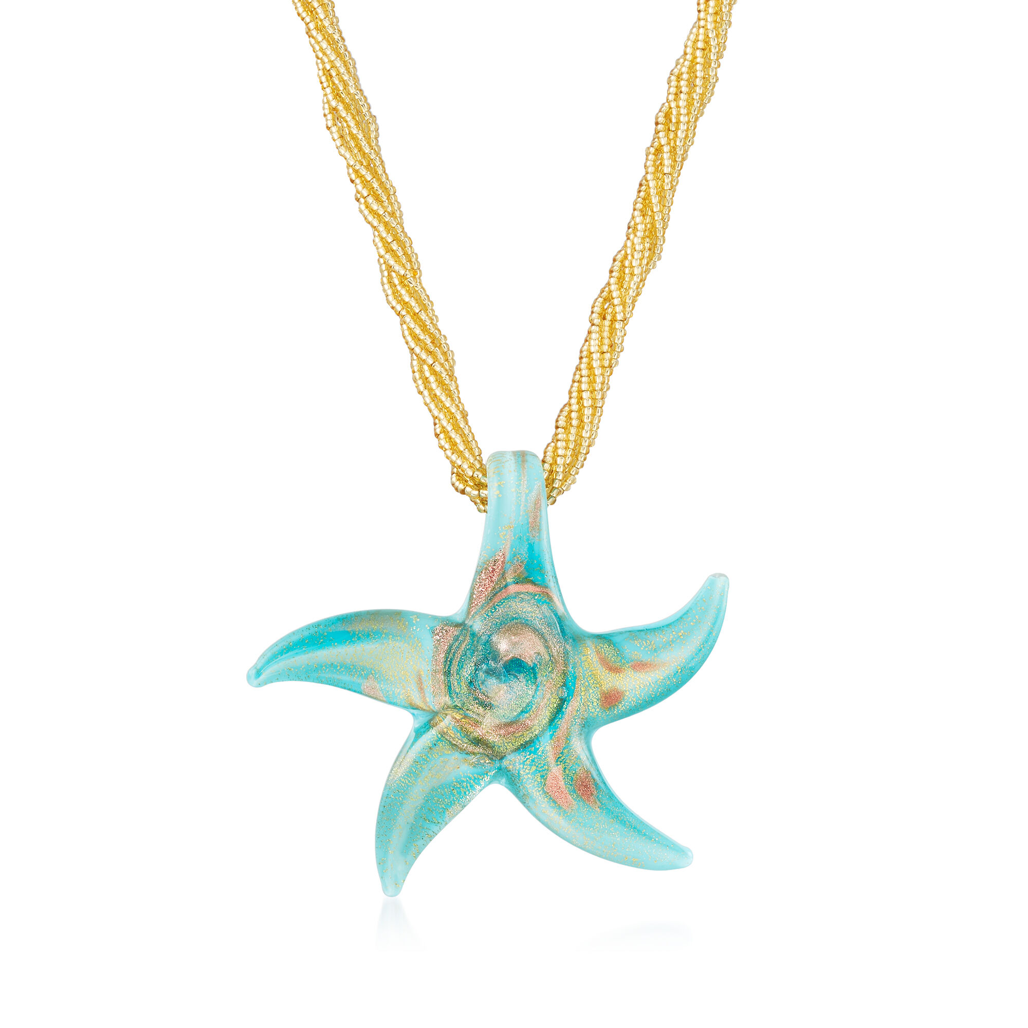 Italian Turquoise Murano Glass Starfish Necklace with 18kt Gold