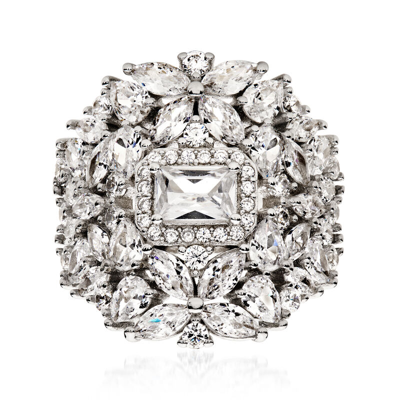 Italian 4.70 ct. t.w. CZ Floral Ring in Sterling Silver image number 0