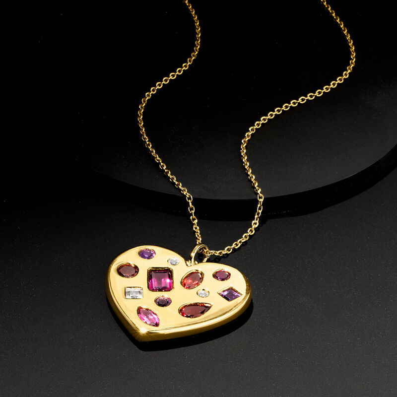 3.10 ct. t.w. Multi-Gemstone Heart Pendant Necklace in 18kt Gold Over Sterling. 18&quot; image number 4