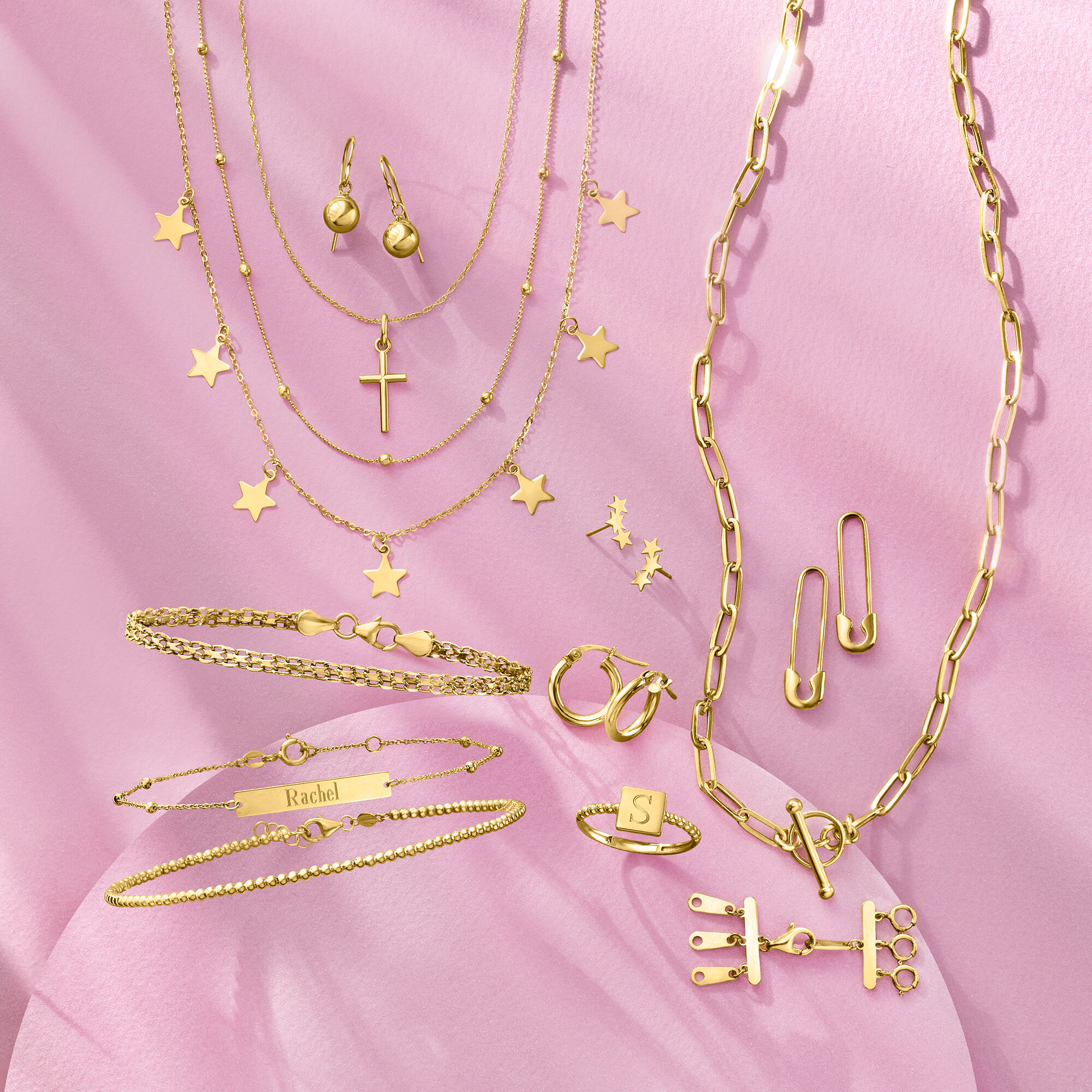 4mm 14kt Yellow Gold Paper Clip Link Toggle Necklace. 16&quot