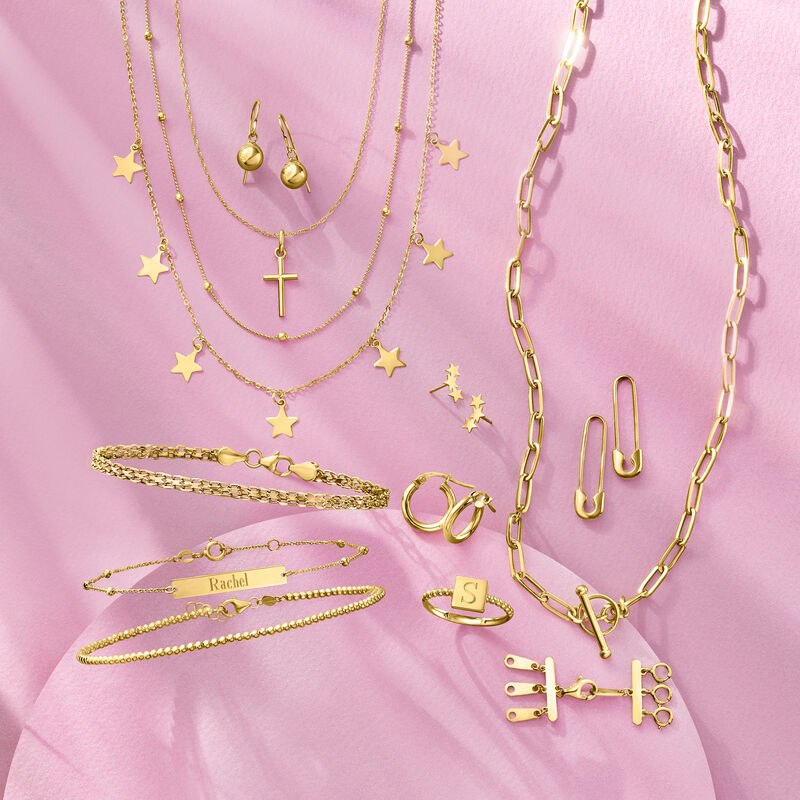 4mm 14kt Yellow Gold Paper Clip Link Toggle Necklace image number 3