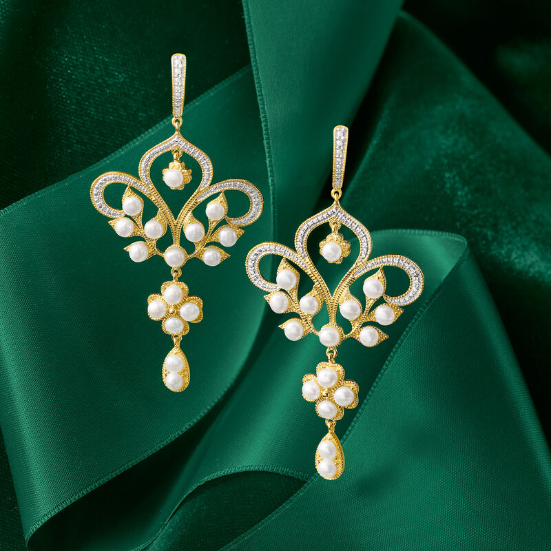 3.5-4mm Cultured Pearl Chandelier Earrings in 18kt Gold Over Sterling  image number 3